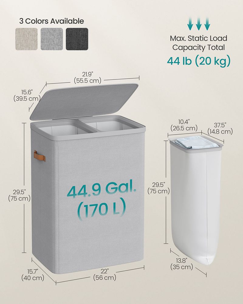 Laundry Hamper With Lid – 2 Compartments – Carry Handles