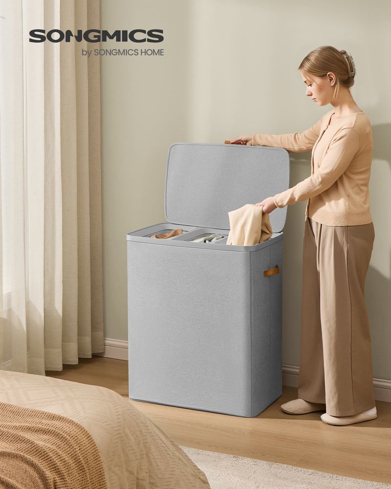 44.9 Gallon Laundry Hamper With Lid 2 Section Laundry Sorter