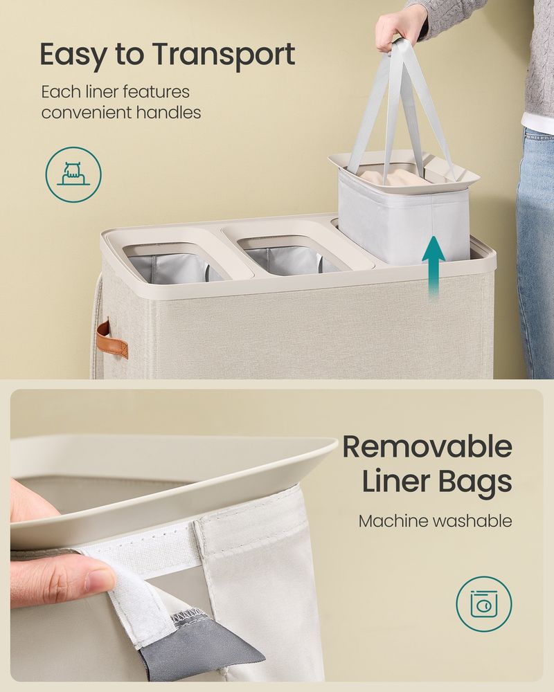 Laundry Hamper With Lid – 2 Compartments – Carry Handles