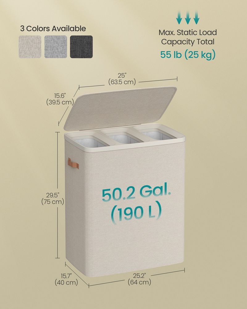 44.9 Gallon Laundry Hamper With Lid 2 Section Laundry Sorter