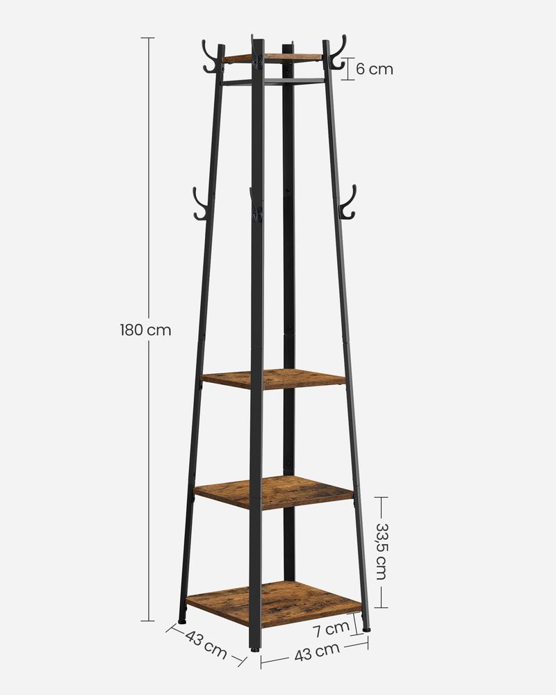 Coat Stand - Corner With 3 Shelves - 8 Hook Entryway