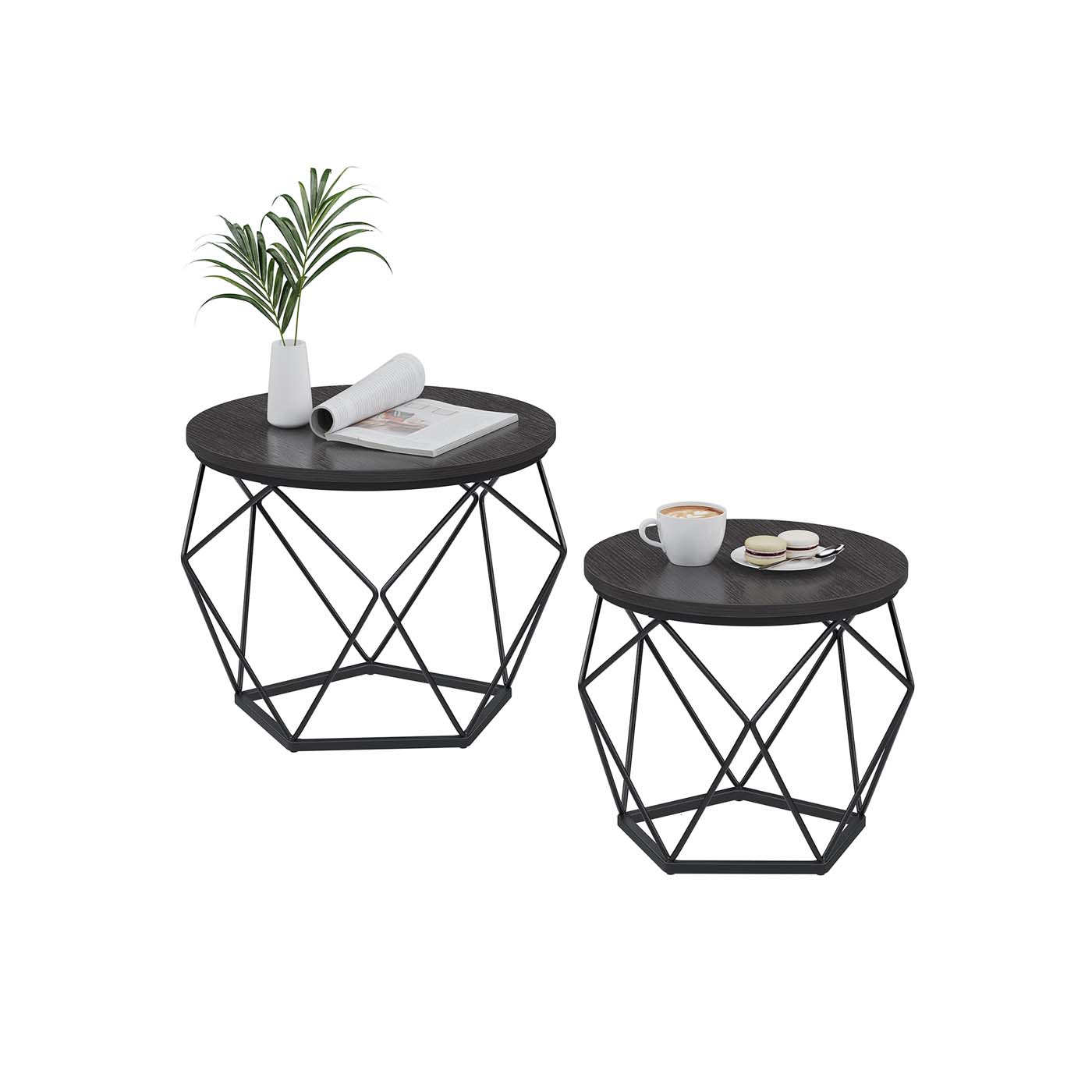 Round Coffee Table Set Of 2 - Steel Frame - Modern Living Room