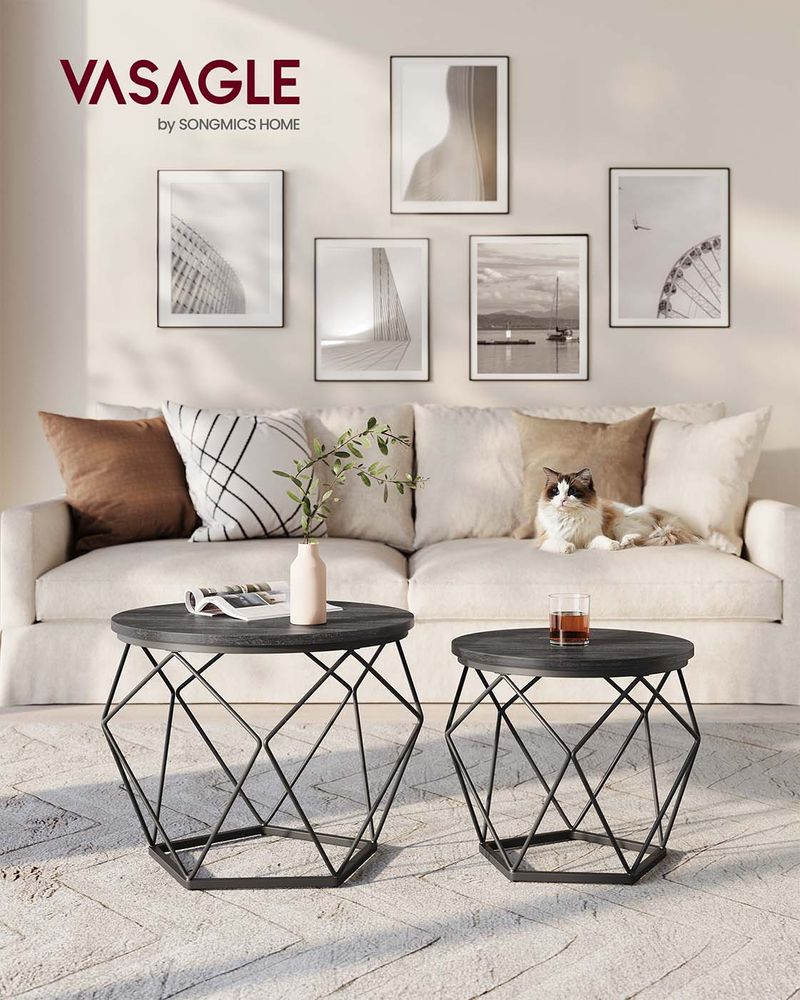 Round Coffee Table Set Of 2 - Steel Frame - Modern Living Room