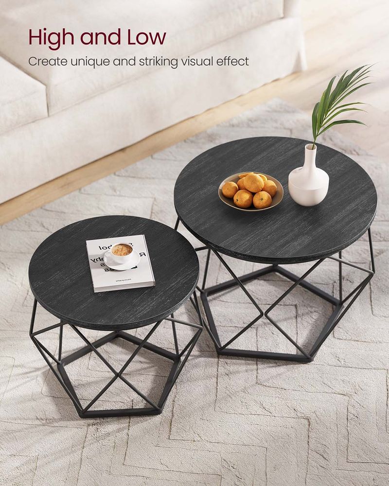 Round Coffee Table Set Of 2 - Steel Frame - Modern Living Room