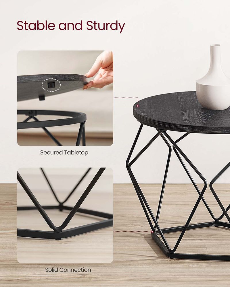 Round Coffee Table Set Of 2 - Steel Frame - Modern Living Room