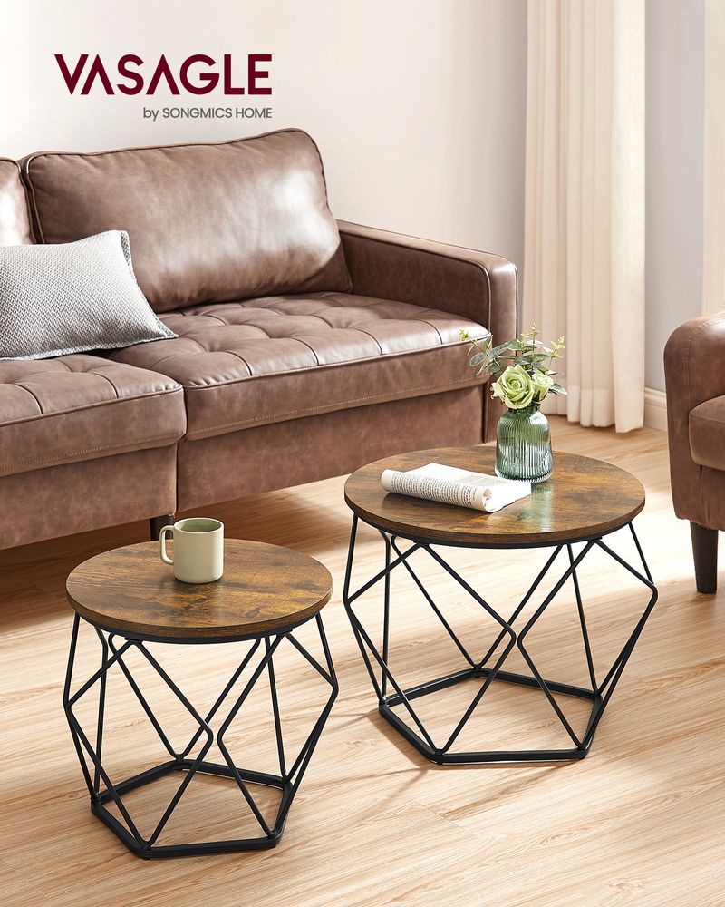 Round Coffee Table Set Of 2 - Steel Frame - Modern Living Room