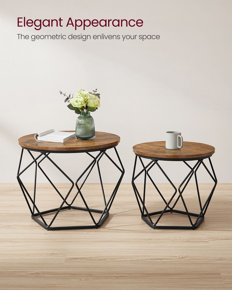Round Coffee Table Set Of 2 - Steel Frame - Modern Living Room