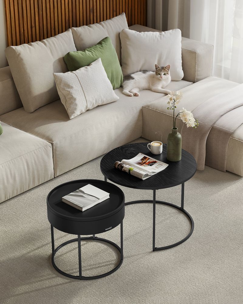 Round Coffee Tables Set of 2 – Hidden Storage – Nesting Design