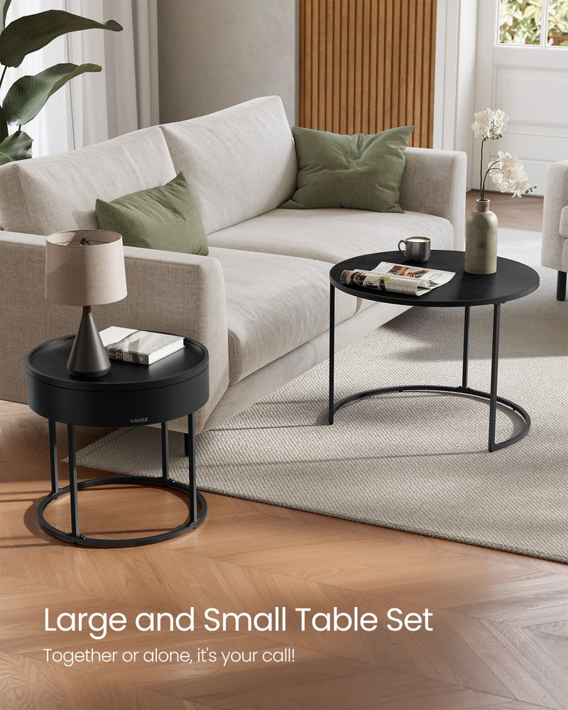 Round Coffee Tables Set of 2 – Hidden Storage – Nesting Design