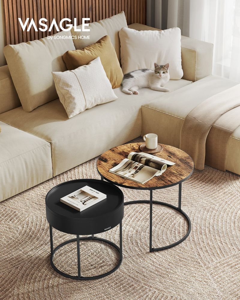 Round Coffee Tables Set of 2 – Hidden Storage – Nesting Design