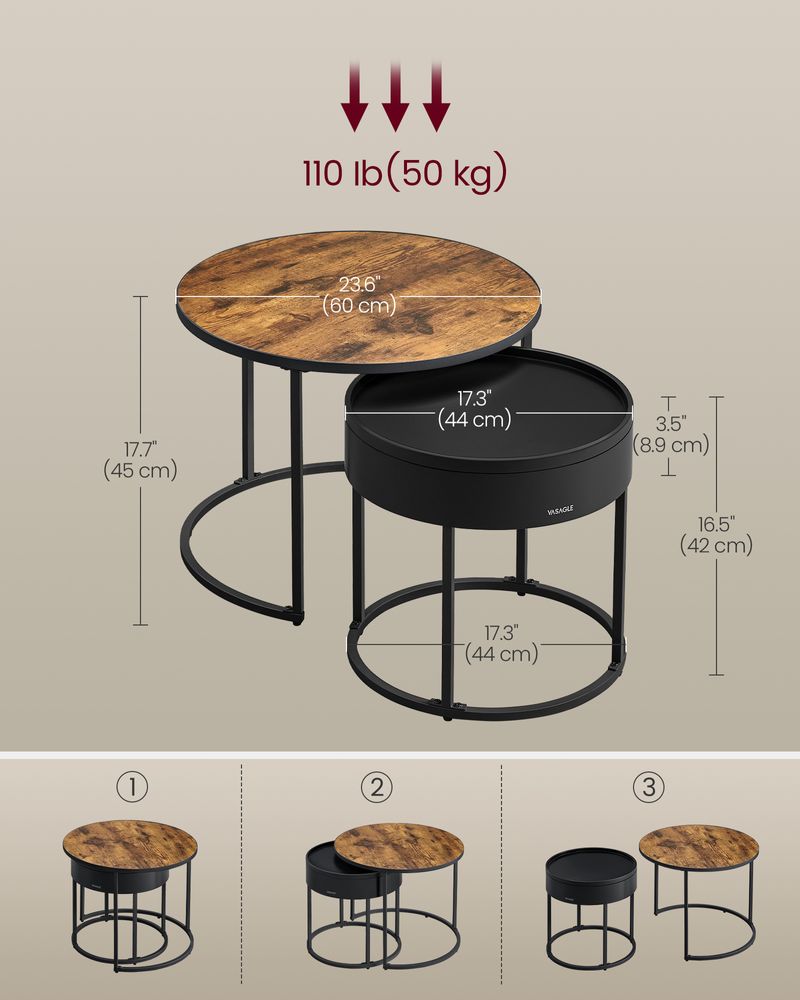 Round Coffee Tables Set of 2 – Hidden Storage – Nesting Design