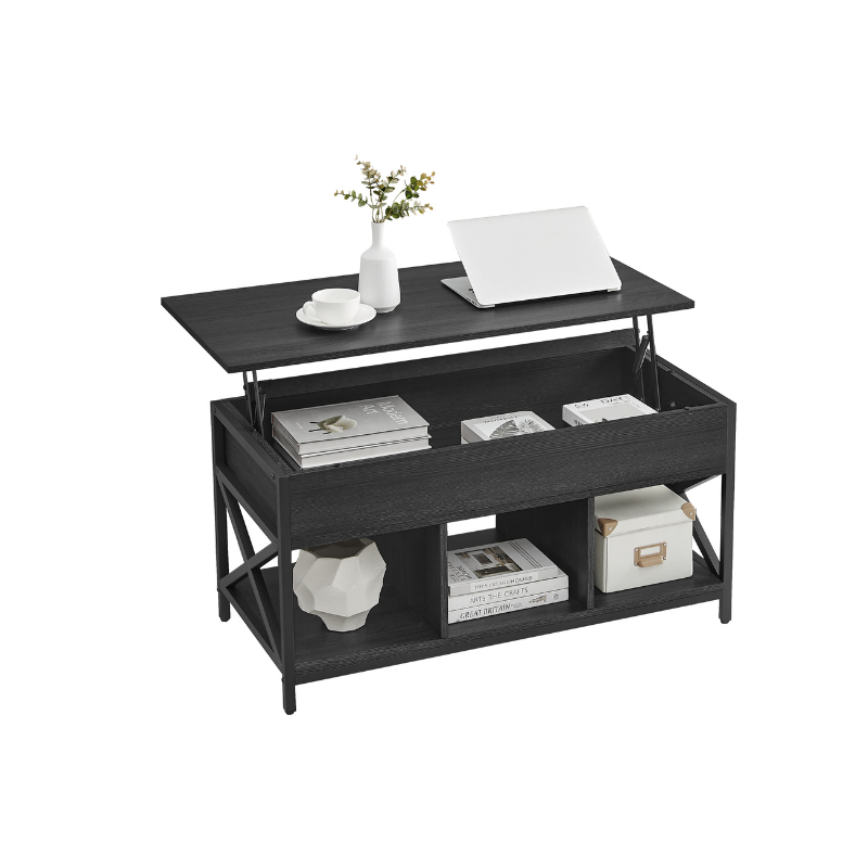 Lift Top Coffee Table – Hidden Storage Compartments – Industrial Living Room Table