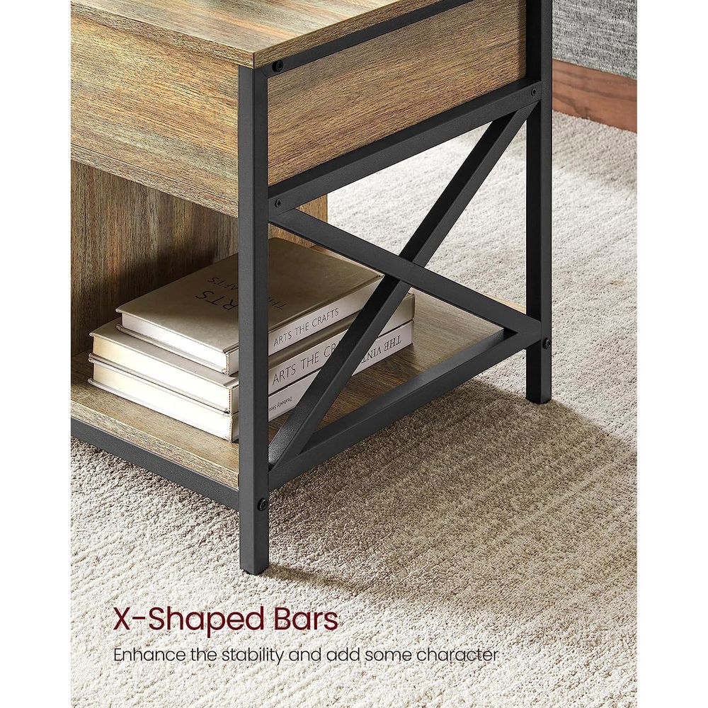 Lift Top Coffee Table - With Storage Shelf - Industrial Style