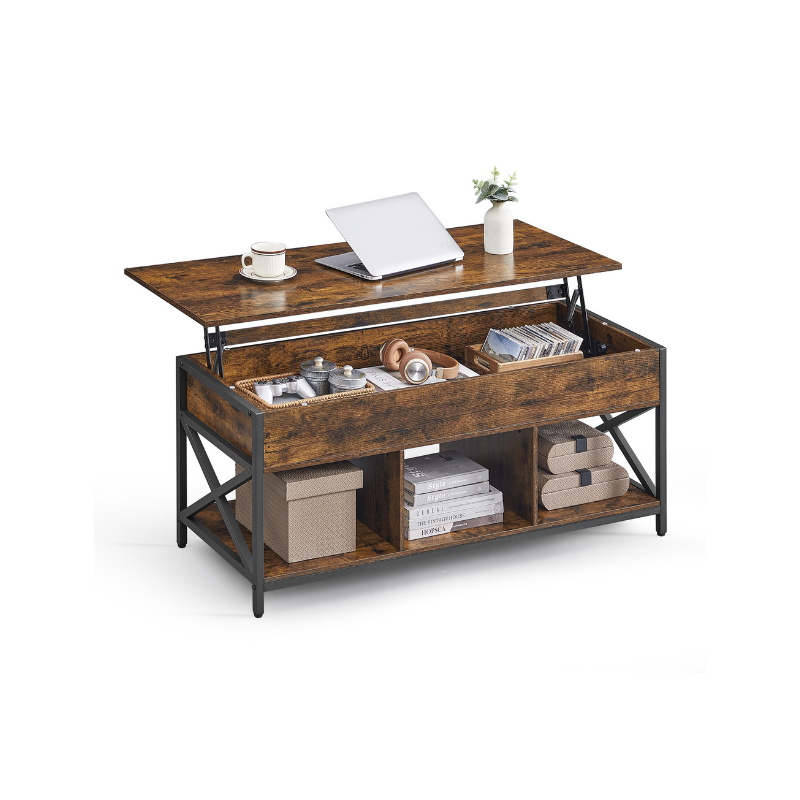Lift Top Coffee Table - With Storage Shelf - Industrial Style