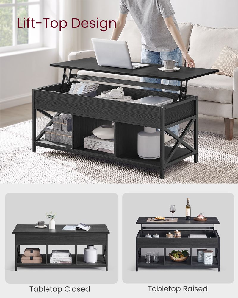 Lift Top Coffee Table - With Storage Shelf - Industrial Style