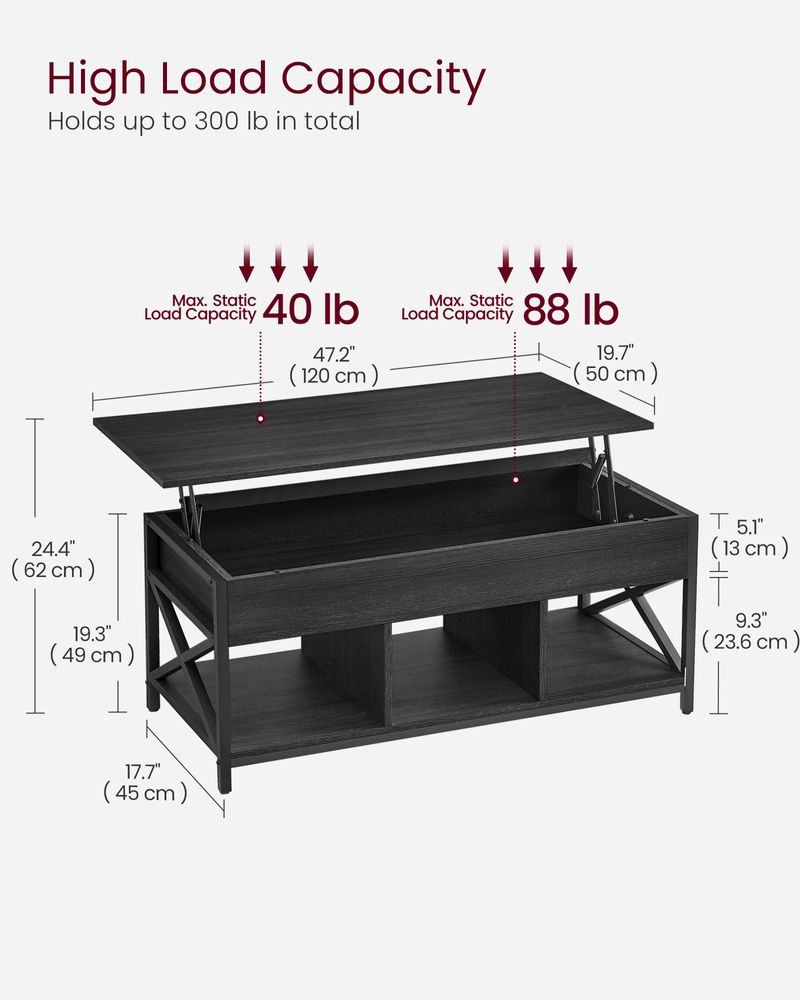 Lift Top Coffee Table – Hidden Storage Compartments – Industrial Living Room Table