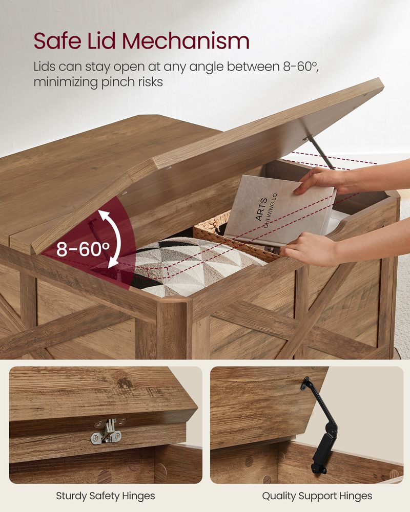 Farmhouse Coffee Table with Storage – Flip Top Lids – Square