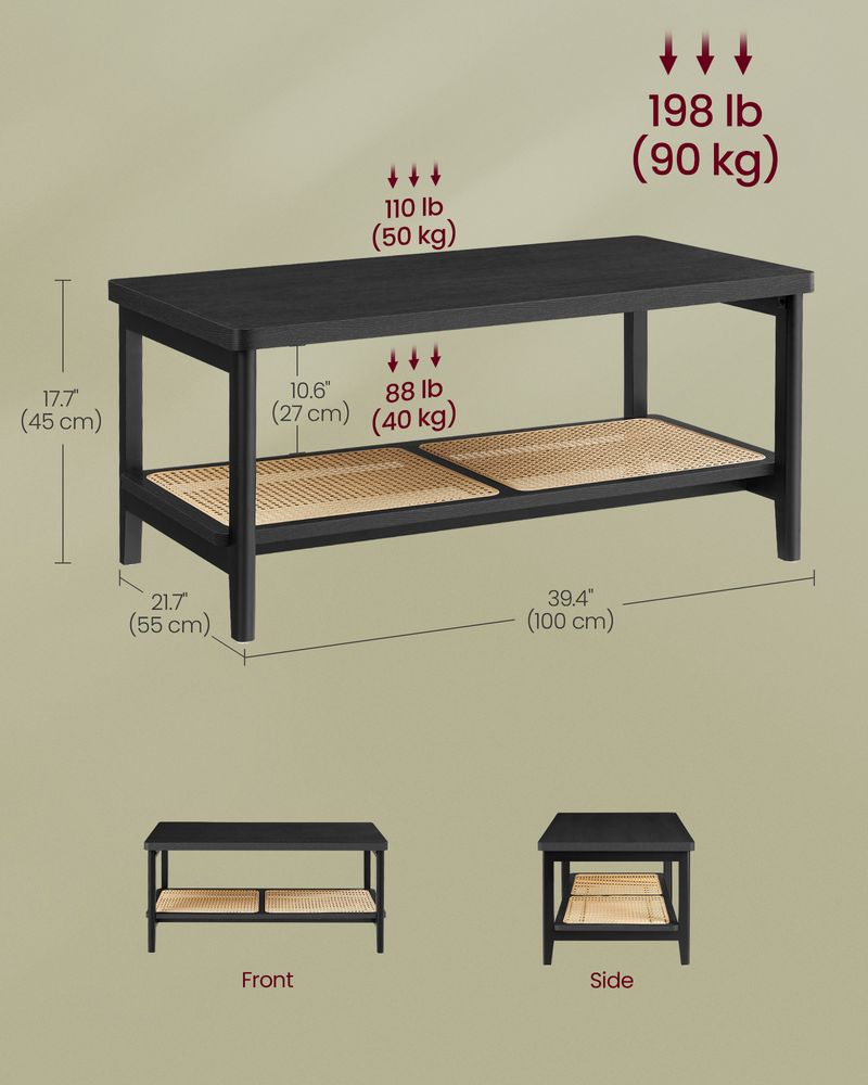 2-Tier Coffee Table with Rattan Shelf – Boho Style – Living Room Table