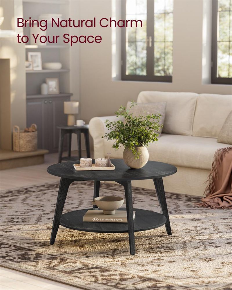 2-Tier Round Coffee Table – Modern Design – Living Room Storage Table