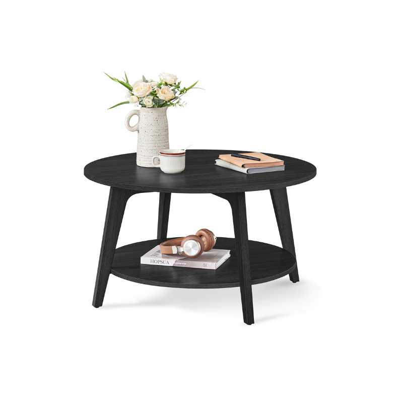 2-Tier Round Coffee Table – Modern Design – Living Room Storage Table