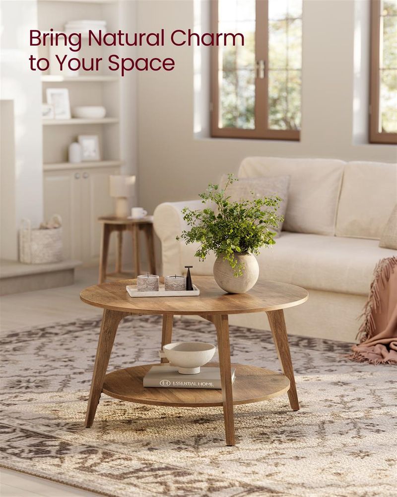 2-Tier Round Coffee Table – Modern Design – Living Room Storage Table