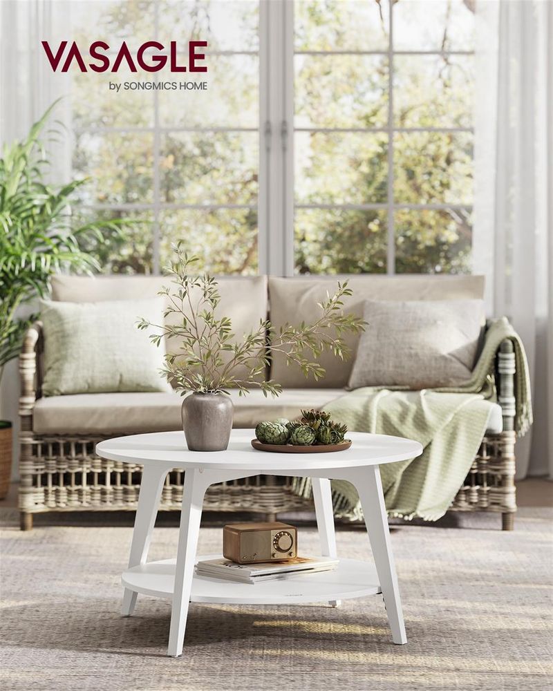2-Tier Round Coffee Table – Modern Design – Living Room Storage Table