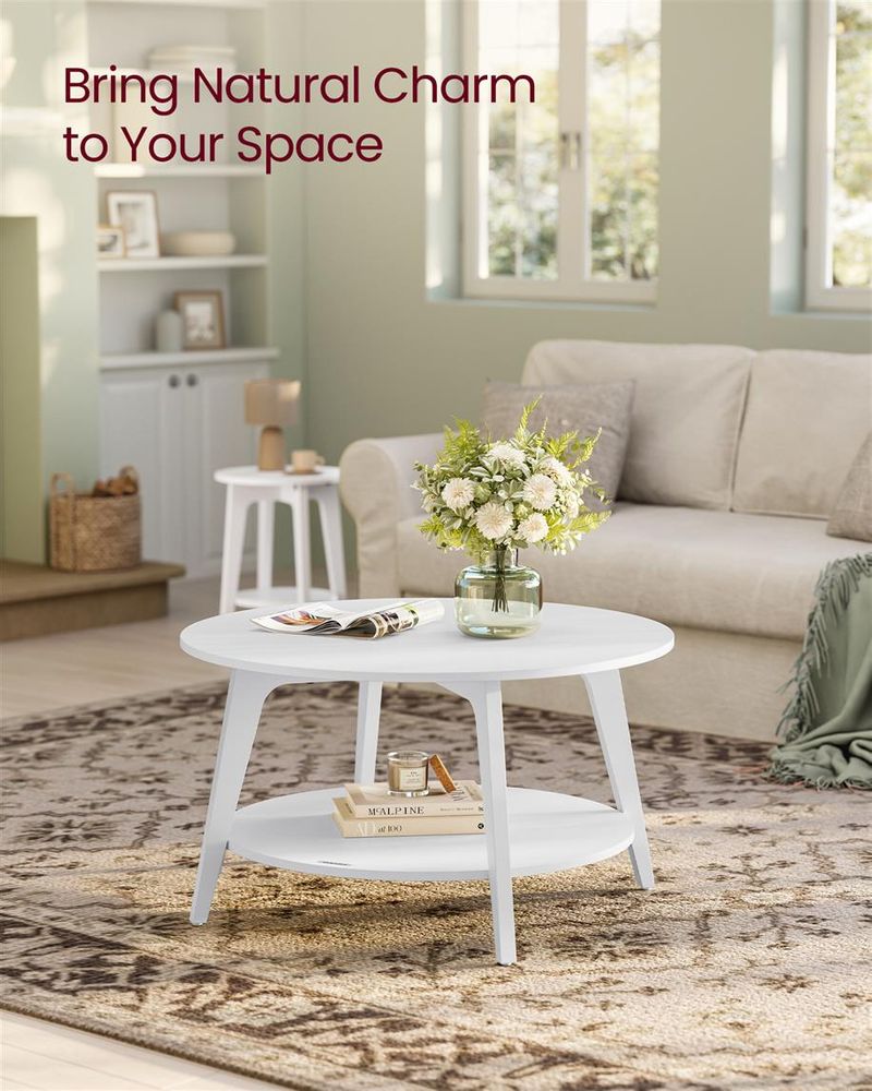 2-Tier Round Coffee Table – Modern Design – Living Room Storage Table