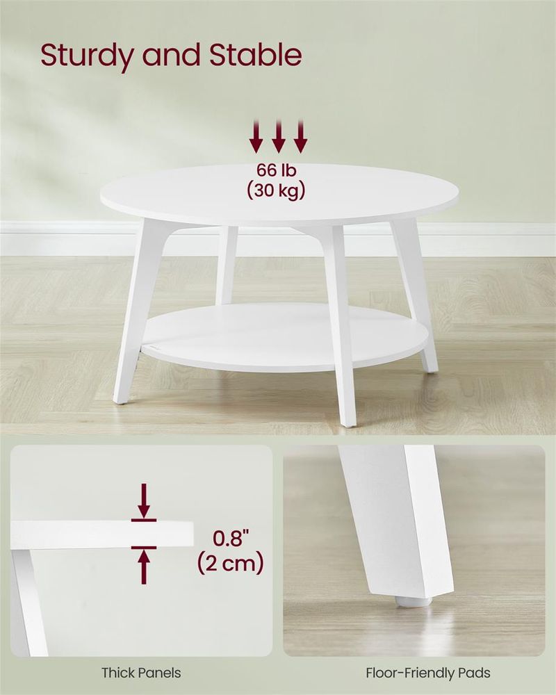 2-Tier Round Coffee Table – Modern Design – Living Room Storage Table