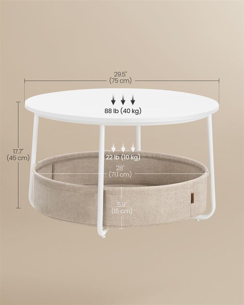 Coffee Table with Fabric Basket – Round Design – Living Room Table