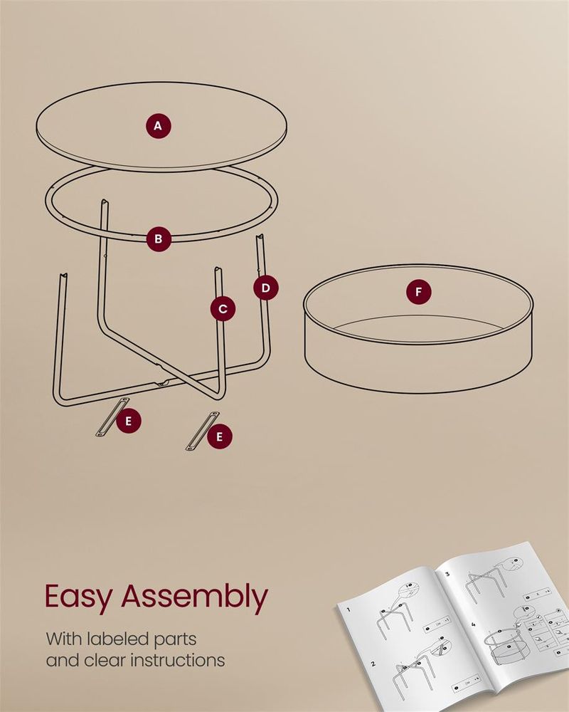 Coffee Table with Fabric Basket – Round Design – Living Room Table