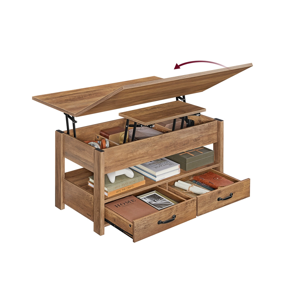 Lift Top Coffee Table With Storage Drawers and Hidden Compartments