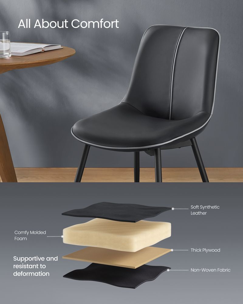 Leather Dining Chairs Set – Padded Seats & Backrest – Steel Legs