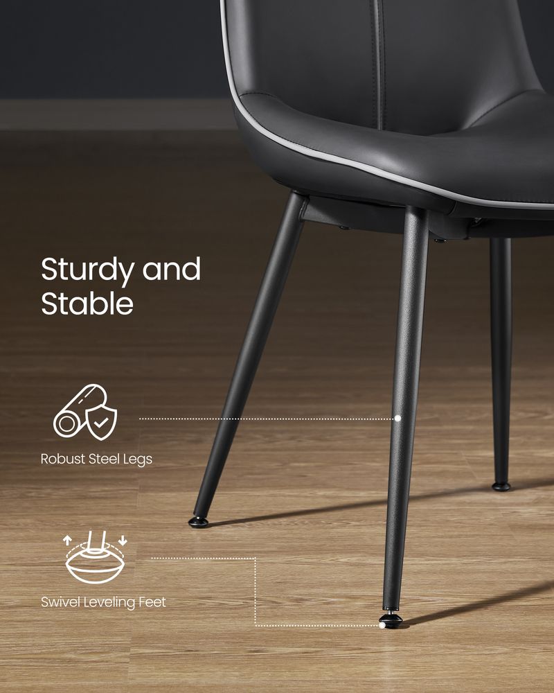 Leather Dining Chairs Set – Padded Seats & Backrest – Steel Legs