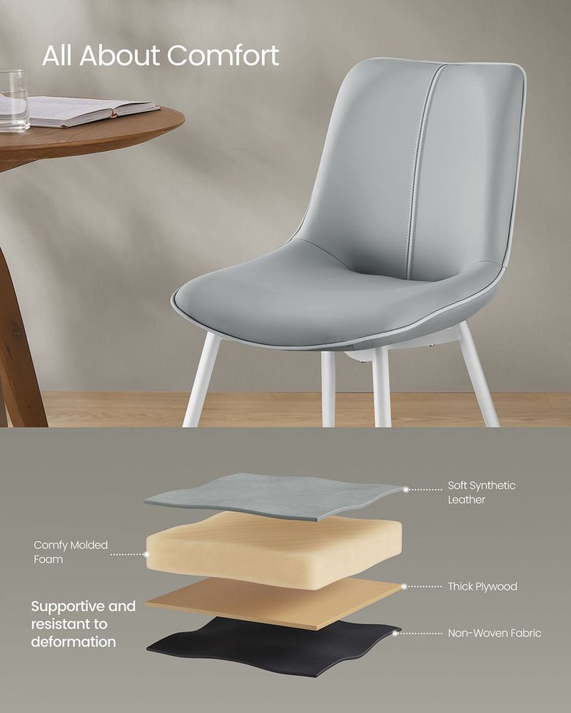 Leather Dining Chairs Set – Padded Seats & Backrest – Steel Legs