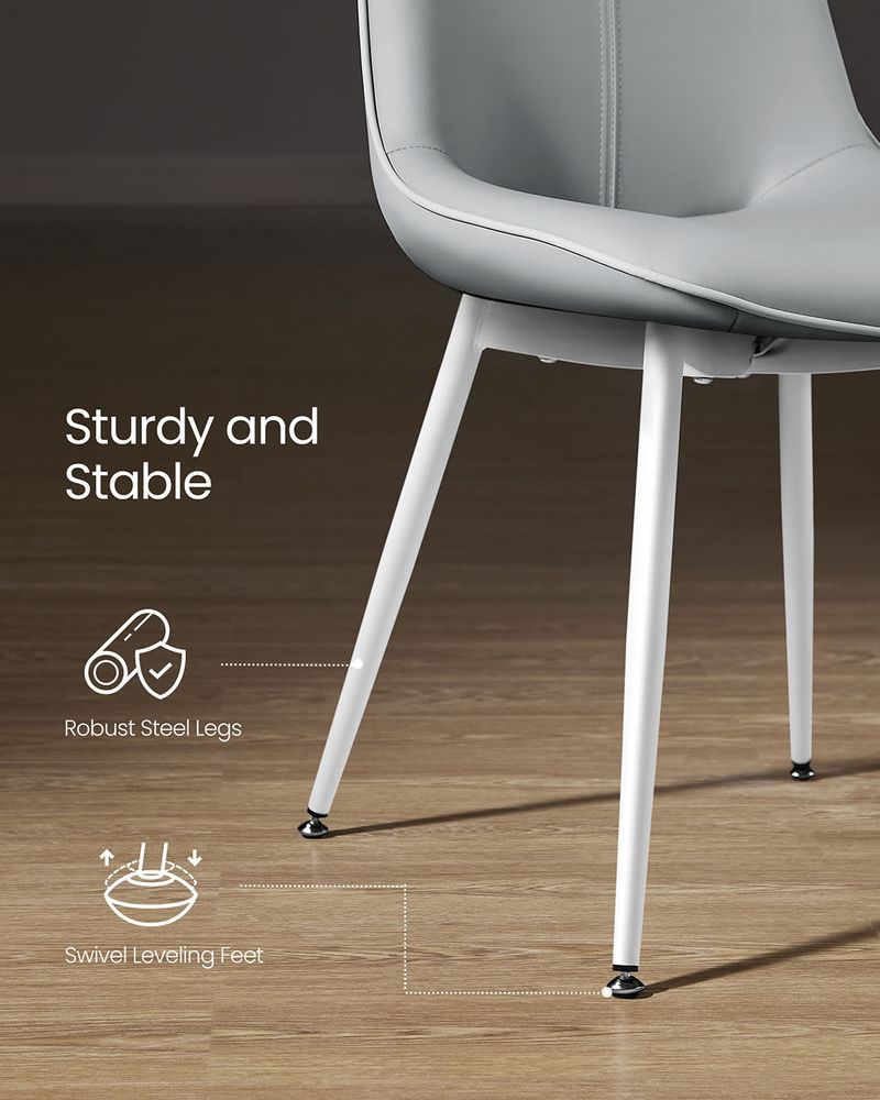 Leather Dining Chairs Set – Padded Seats & Backrest – Steel Legs