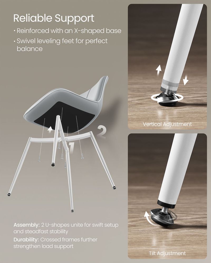 Leather Dining Chairs Set – Padded Seats & Backrest – Steel Legs