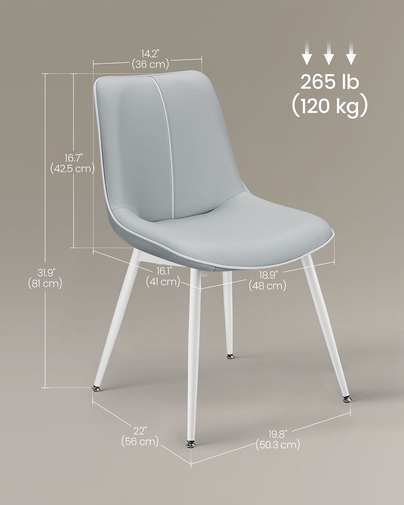 Leather Dining Chairs Set – Padded Seats & Backrest – Steel Legs