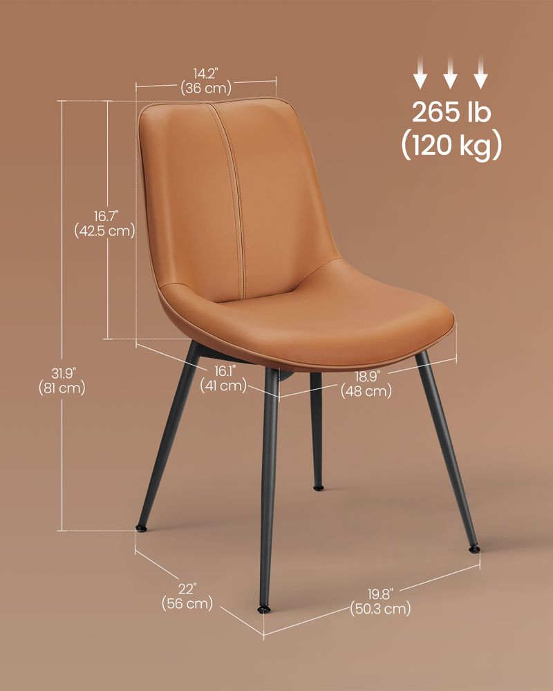 Leather Dining Chairs Set – Padded Seats & Backrest – Steel Legs