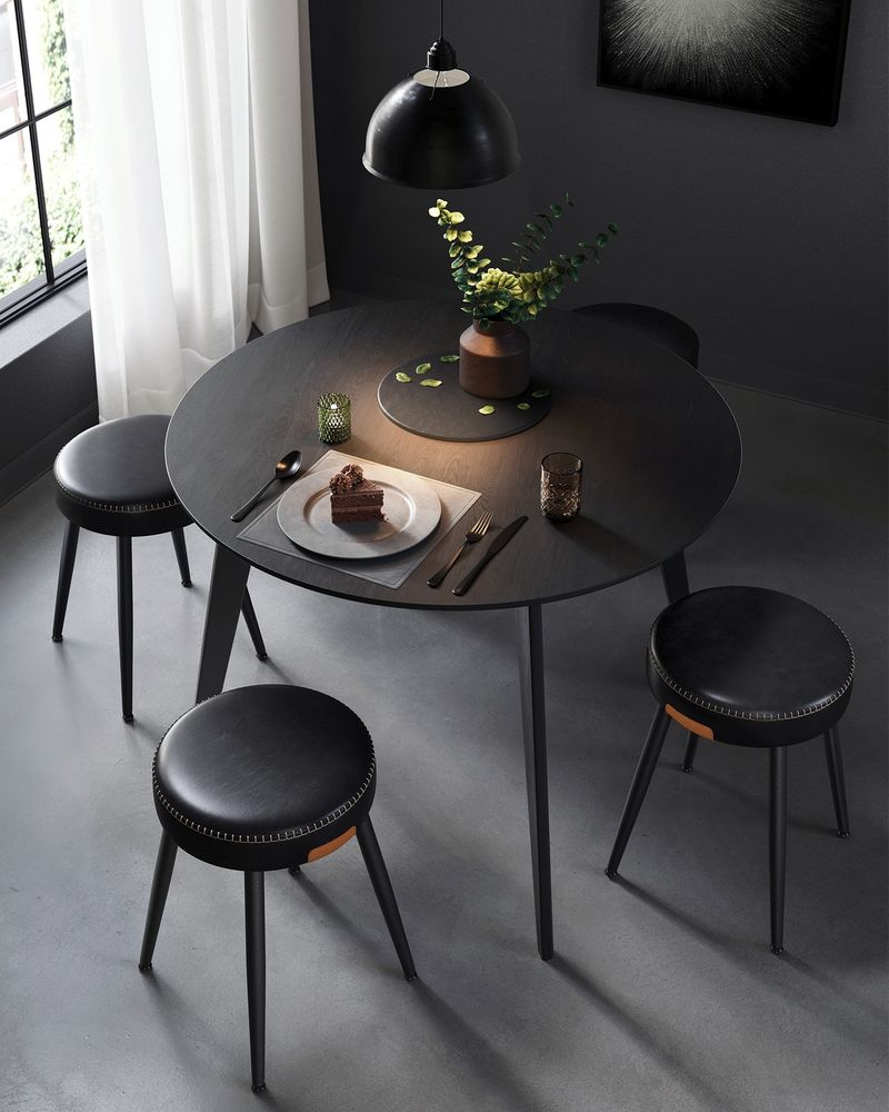 Dining Stool – Padded Faux Leather Seat – Space-Saving Design