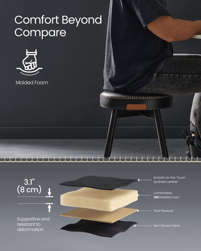 Dining Stool – Padded Faux Leather Seat – Space-Saving Design