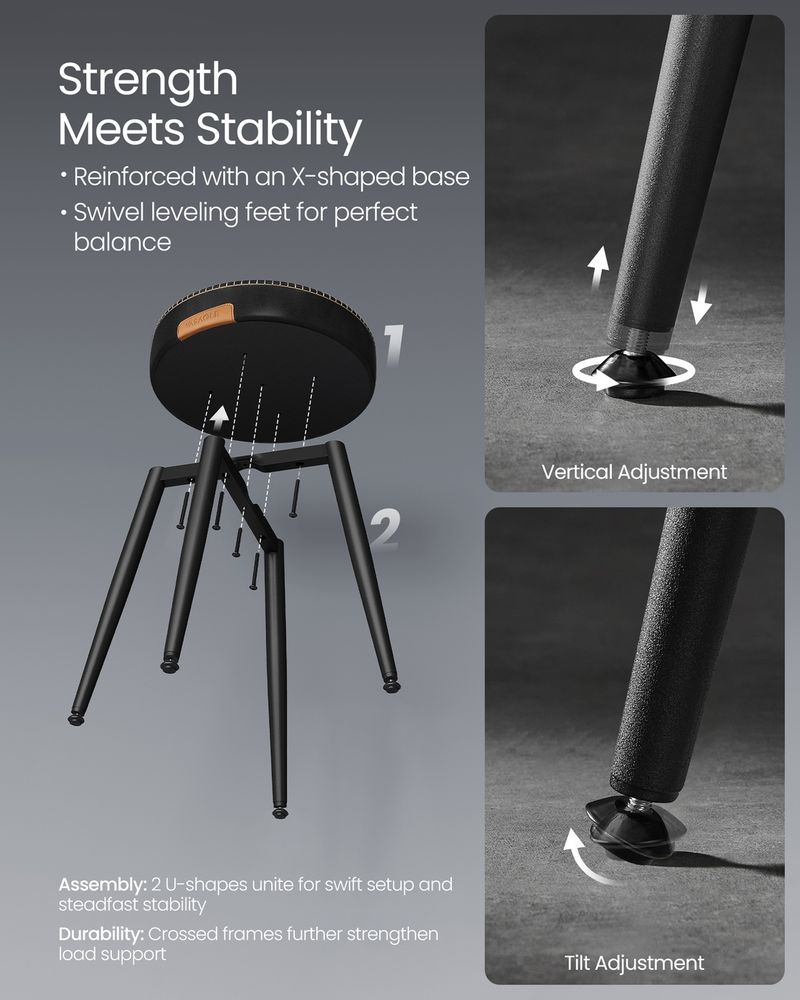 Dining Stool – Padded Faux Leather Seat – Space-Saving Design