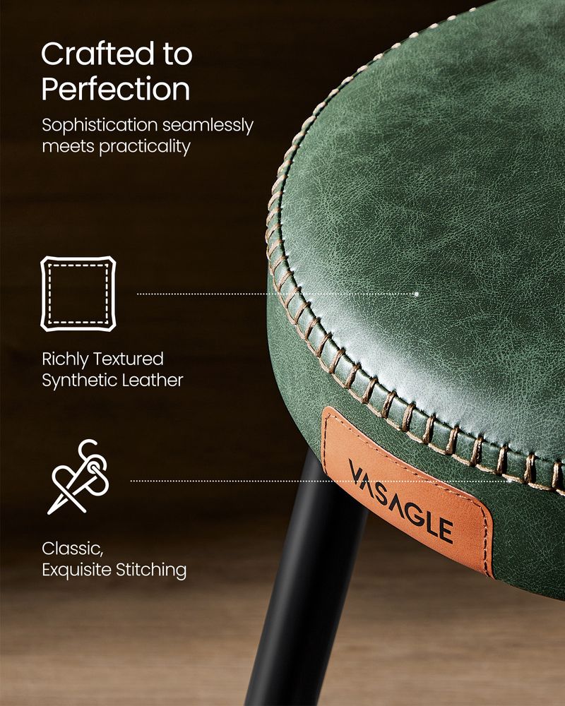 Dining Stool – Padded Faux Leather Seat – Space-Saving Design