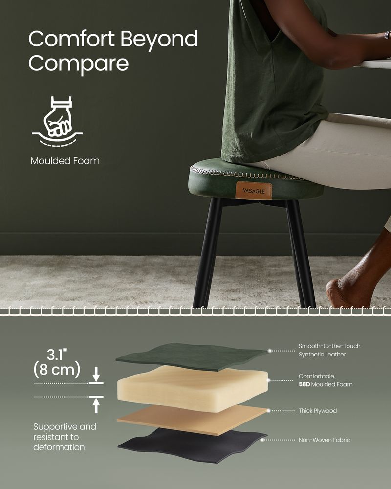 Dining Stool – Padded Faux Leather Seat – Space-Saving Design