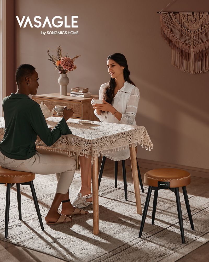 Dining Stool – Padded Faux Leather Seat – Space-Saving Design