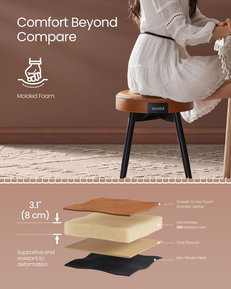 Dining Stool – Padded Faux Leather Seat – Space-Saving Design