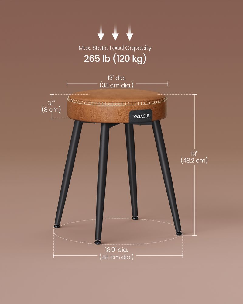 Dining Stool – Padded Faux Leather Seat – Space-Saving Design