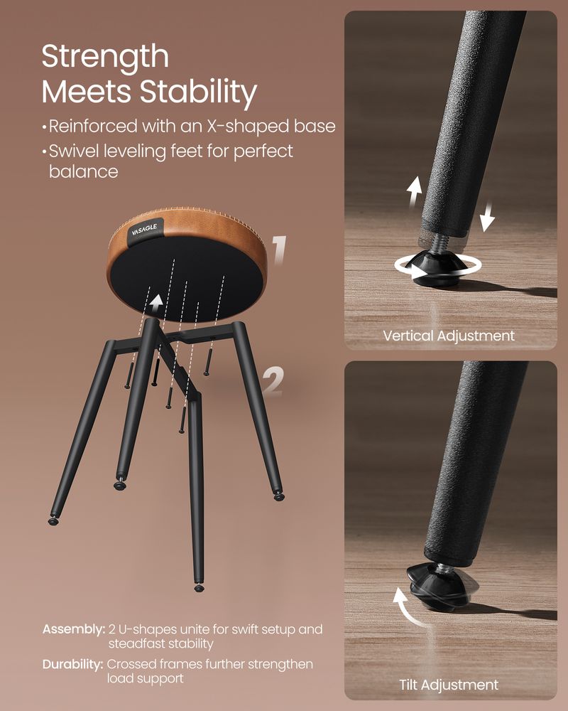 Dining Stool – Padded Faux Leather Seat – Space-Saving Design