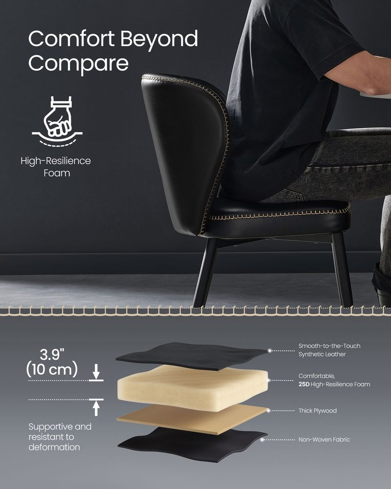 Dining Chairs Set – Padded Faux Leather Seats – Steel Legs