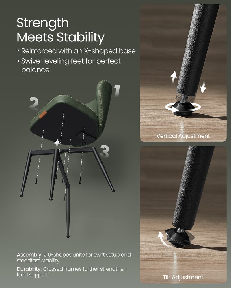 Dining Chairs Set – Padded Faux Leather Seats – Steel Legs