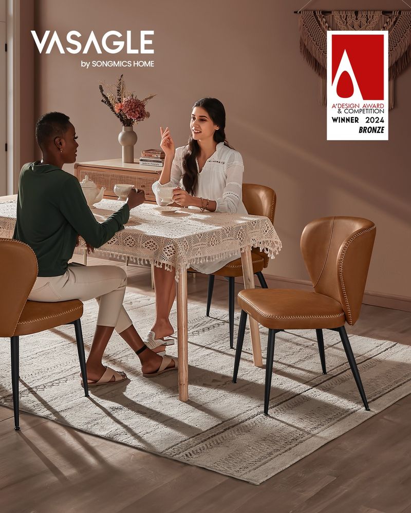 Dining Chairs Set – Padded Faux Leather Seats – Steel Legs